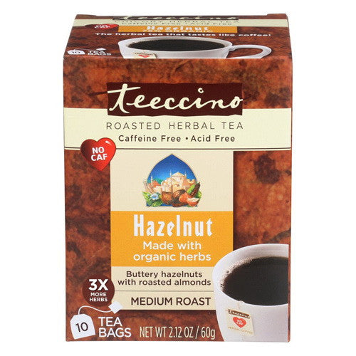 Teeccino Herbal Coffee Hazelnut, Medium Roast - 10 Tee Bags